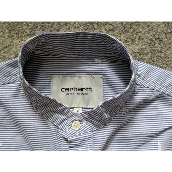 Carhartt WIP Orton Blue & White Striped, BAND COLLAR - Small RARE - Picture 9 of 16